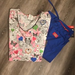 Owl Scrub Top and Royal blue pants